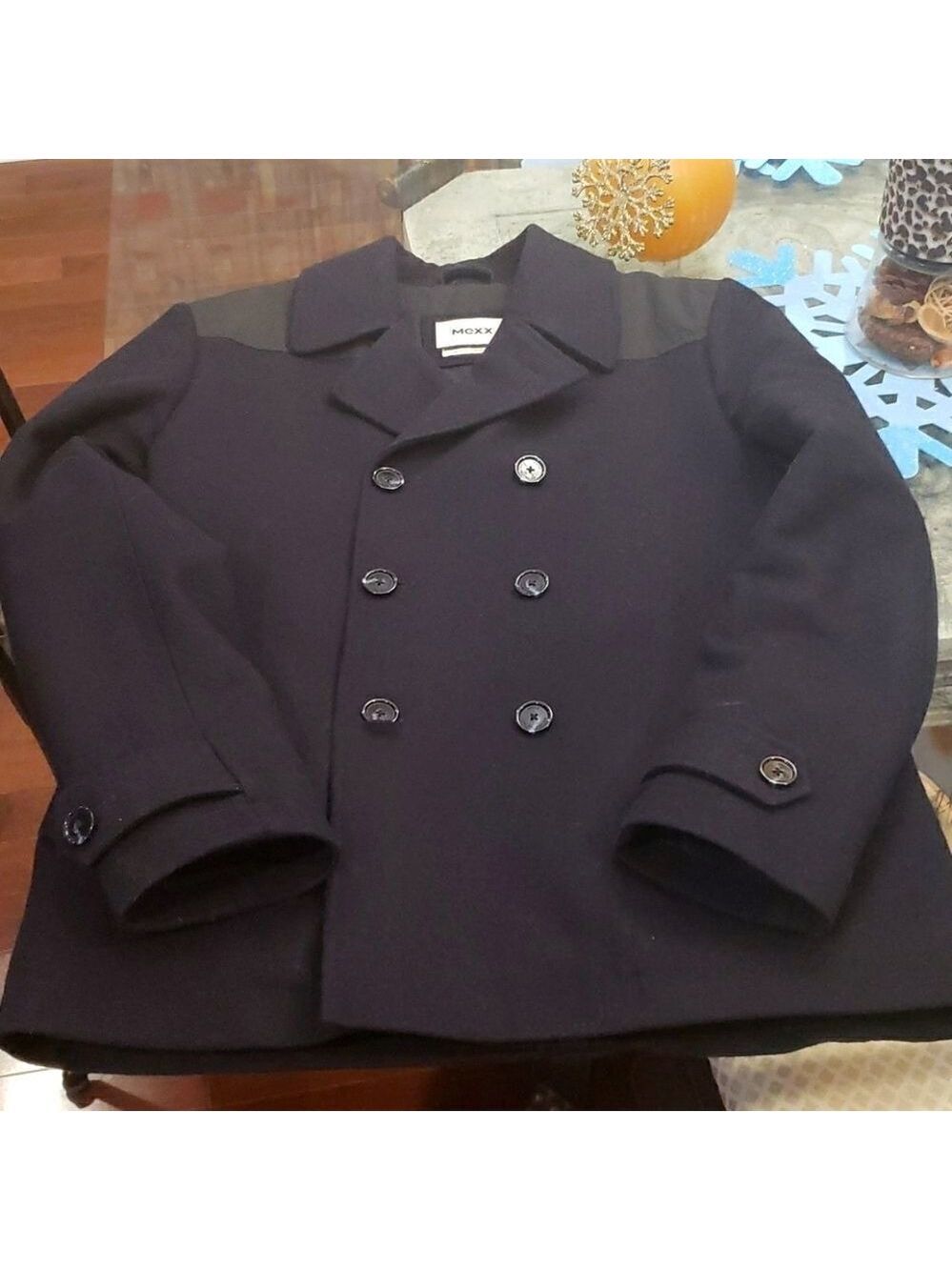 🎈MEXX METROPOLITAN WOOL BLEND Navy Mens PEA COAT Medium 40r